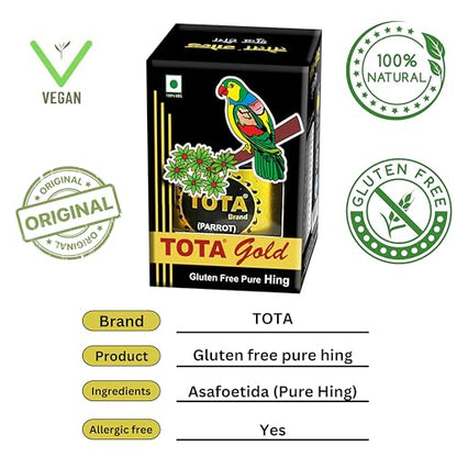 TOTA Gold 100% Pure Hing Crystals - 100% Natural Gluten Free Heeng / Asafoetida Granule (Nothing Else Mixed) - 10 Gm