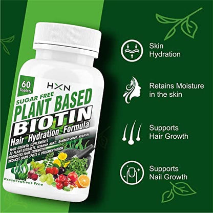 HXN Biotin Tablets For Hair Growth With 10000mcg Powder Plant-Based Supplements, DHT Blocker To Reduce Hair Loss, Fall, Dry Scalp, And Dandruff Control Supplement For Women-60 Tablet (Pack1).