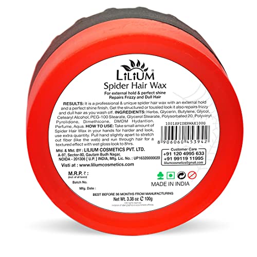 Lilium Spider Hair Wax for External Hold & Perfect Shine Repairs Frizzy and Dull Hair, 100g