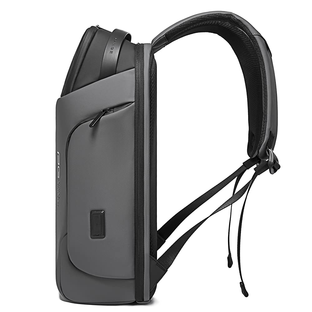 BANGE Water Resistant Polyester Unisex 15.6 inch Travel Laptop Backpack with USB Port (Grey)
