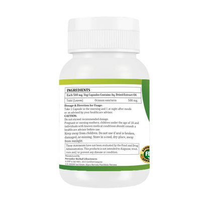 Morsan Healthcare TULSI Capsules – 60 Veg Capsules | Pure Holy Basil Extract (Ocimum sanctum) | Natural Ayurvedic Herbal Supplement | Plant-Based Formula | Pack of 1