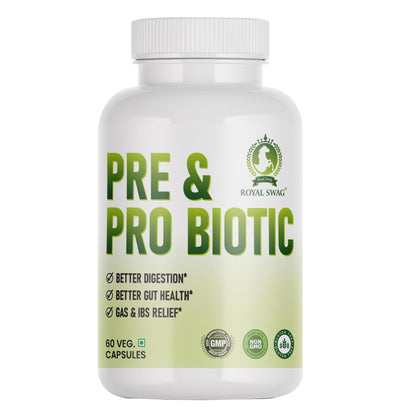 ROYAL SWAG Probiotic and Prebiotic Tablets- Pre + Probiotic for Women and Men Gut Health Support for Digestive Wellness- Vegan, Non-GMO, Gluten Free - 60 Caps (60 Day Servings)