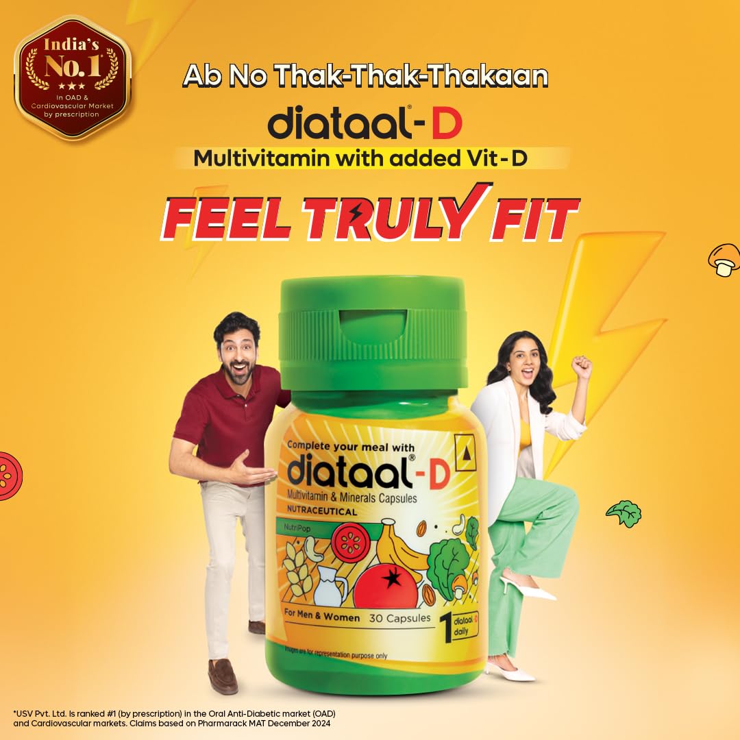 Diataal-D Multivitamin with added vit. D & ALA | Sustained Energy I Strong Bones I Immunity I Heart Health | Health, Fitness & Wellness Supplement | 180 Capsules | For Men and Women Pack of 6 (30 Cap each pack)