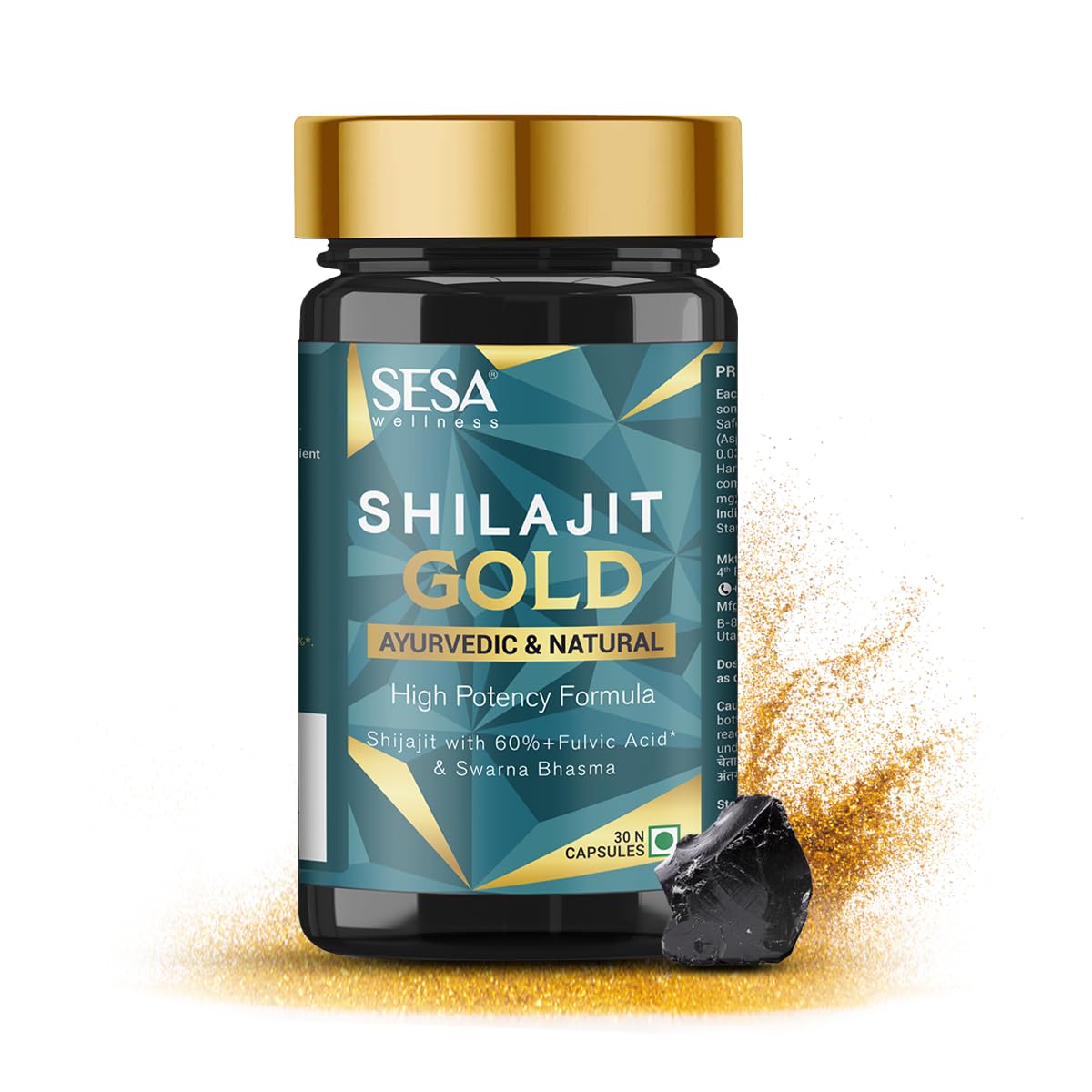 SESA Shilajit Gold 30 Capsules with 60%+ Fulvic Acid 100% Natural Ayurvedic Shilajit Extract Helps Boost Stamina & Strength, 30 Capsules