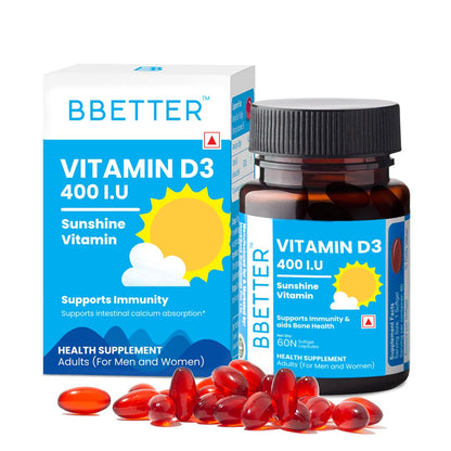 BBETTER Vitamin D3 Supplement for Immunity, Healthy Bones & Strong Muscles - 60