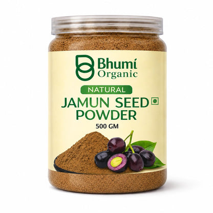 Bhumi Organic Ayurveda Jamun Seed Powder for Diabetes - 500 Grams - Herbal Supplement - Pure Jamun Seeds