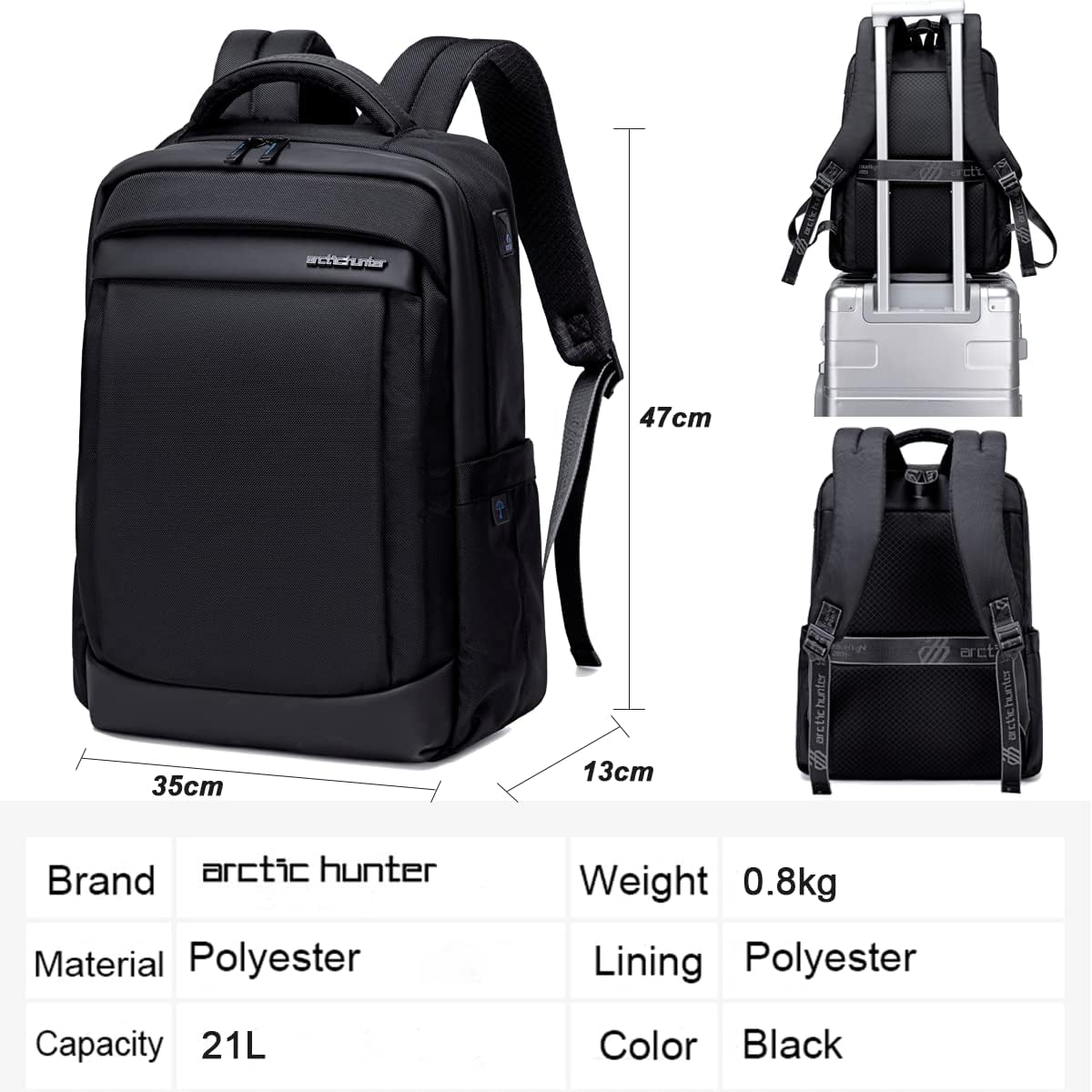 Arctic Hunter Slim Laptop Backpack for Men Women 16L Lightweight 2 Pockets Office Backpack Sleek Water Resistant 15.6-inch Laptop Bag for Business Daily College,Black
