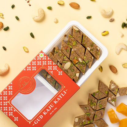 THE SWEET BLEND Gud Kaju Katli Pack of 2 (2×250 g) | Organic Jaggery & Cashew Mithai | No Added Sugar | Indian Sweets Gift Box | Authentic Healthy Dessert | Raksha Bandhan Gift