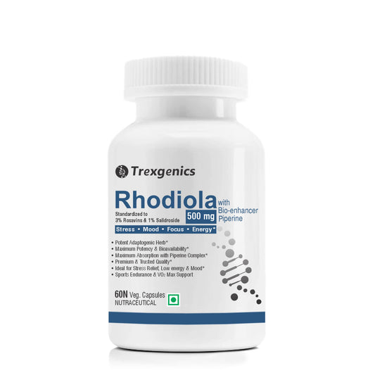Trexgenics Rhodiola Rosea Standardized 500mg Premium Adaptogen Complex with Pipe