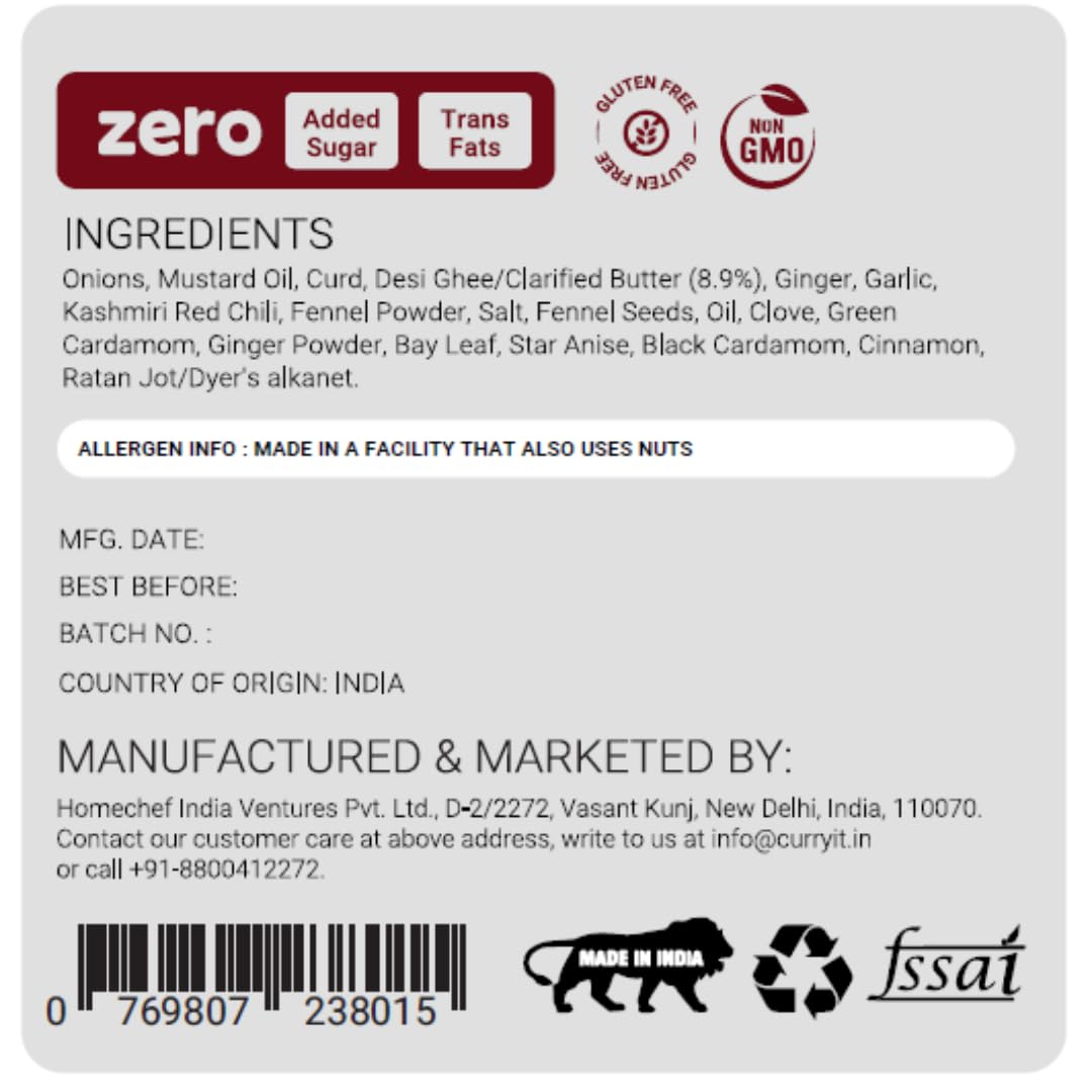 CURRYiT Kashmiri Rogan Josh Curry Paste 250g | Ready to Cook in 15 mins | Serves 6 | Just add Fresh Mutton, Chicken, Meat, Fish | Made with Ghee | No Preservatives | Eat with Khameeri Roti | Indian Masala Gravy