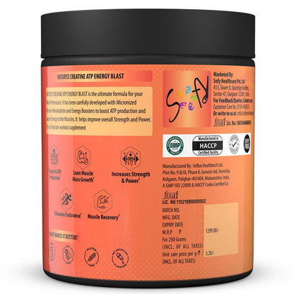 NATURYZ Creatine ATP Energy Blast 3G Creatine | Pre Workout ATP Energy Drink | Electrolytes | Supports Lean Muscle Mass & Volume, Endurance & Power for Intense Workout - 250g(Watermelon)