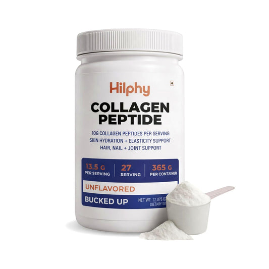 Hilphy Collagen Peptide Type I, II, III & X for Skin Elasticity, Hair, Nails & Joint Support with Glucosamine & Vitamin C | 10g Collagen Per Serving | Unflavored Hydrolyzed Collagen Powder | 365g