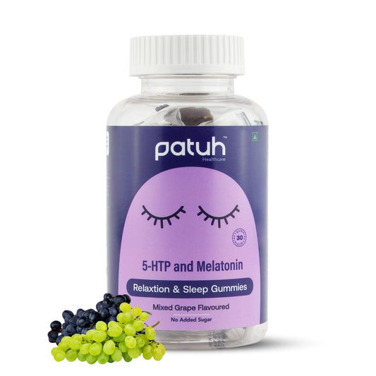 PATUH HEALTHCARE Sleep Support Gummies for Men & Women | 100% Vegetarian Formula With 5-HTP & Melatonin | Helps Relaxation & Deep Sleep | Grape Flavour Vegan Gummies | Pack of 1