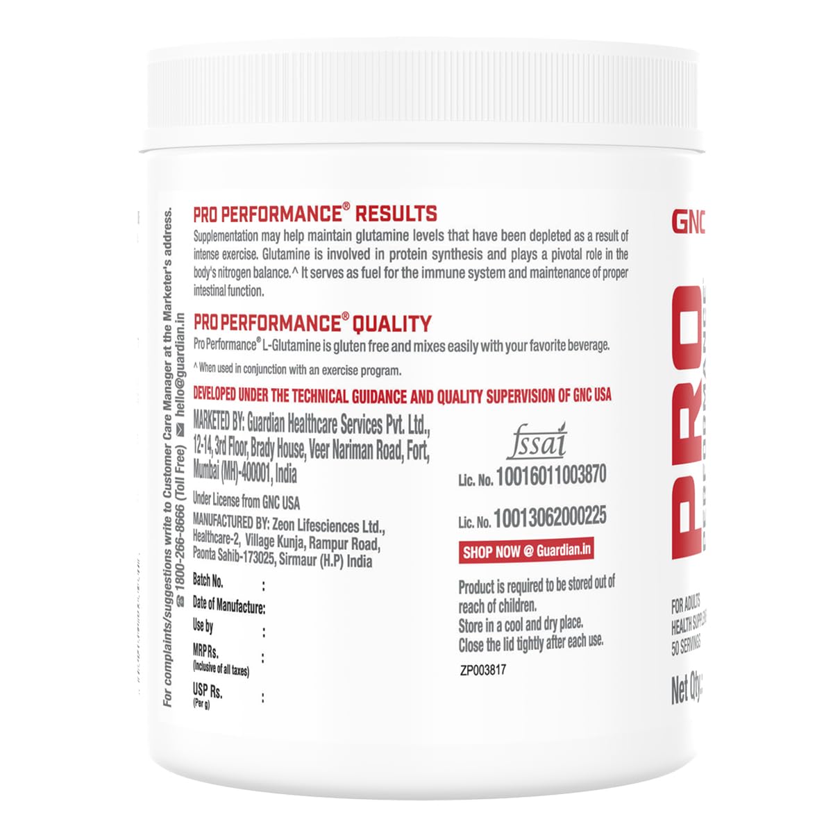 PRO PERFORMANCE L-Glutamine | 5000mg Per Serving | Supports Muscle Recovery, Gut & Immune Health | Gluten-Free, Lactose-Free | Unflavoured | 250g