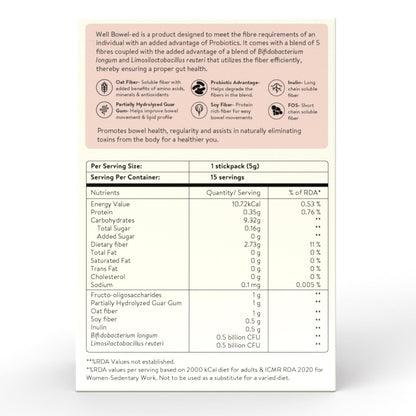 Happy Cultures Well Bowel-ed Unique Blend of 5 Digestive Fiber & Probiotics, Promote Bowel Health Reduce Constipation Gas Bloating Acidity, Blood Sugar Levels, Unflavored 15 Sachets