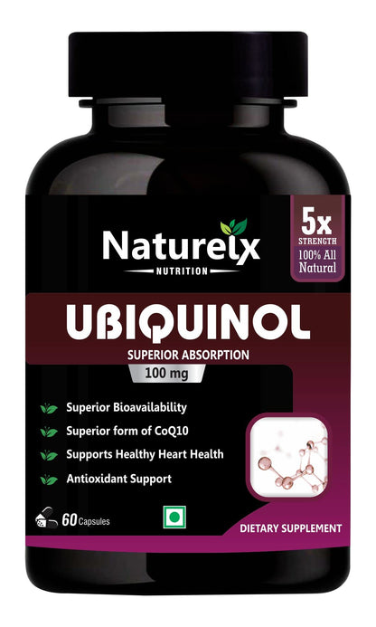 Natureix Nutrition Ubiquinol 100 mg – Advanced CoQ10 for Heart Health, Energy & Anti-Aging | High Absorption | 60 Veg Capsules | Antioxidant Support