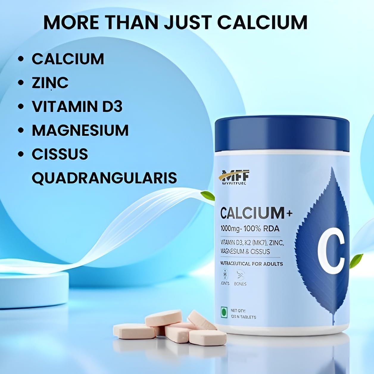 MyFitFuel Calcium & Vitamin D 3, (60 Tablets) + (K2 (MK7), Zinc, Magnesium & Cissus. Calcium For Women & Men