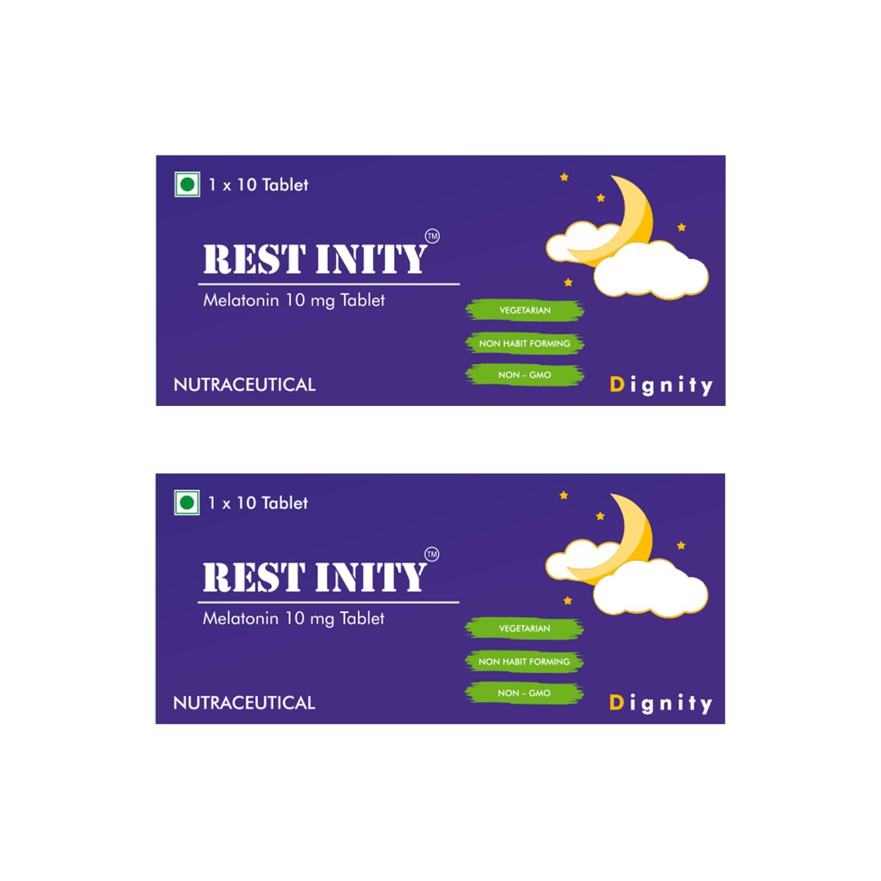 Restinity Melatonin 10mg Tablets – 10 Tablets per Strip, Pack of 2