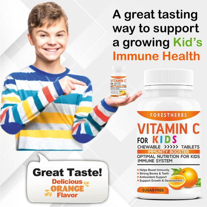 FORESTHERBS Vitamin C immunity Booster For Kids With Zinc supplements, Citrus Bioflavonoids, Superfoods, Amla, Acerola Cherry, Acai Berry, & Ginger Powder Extract - 60 No Sugar chewable Tablet pack