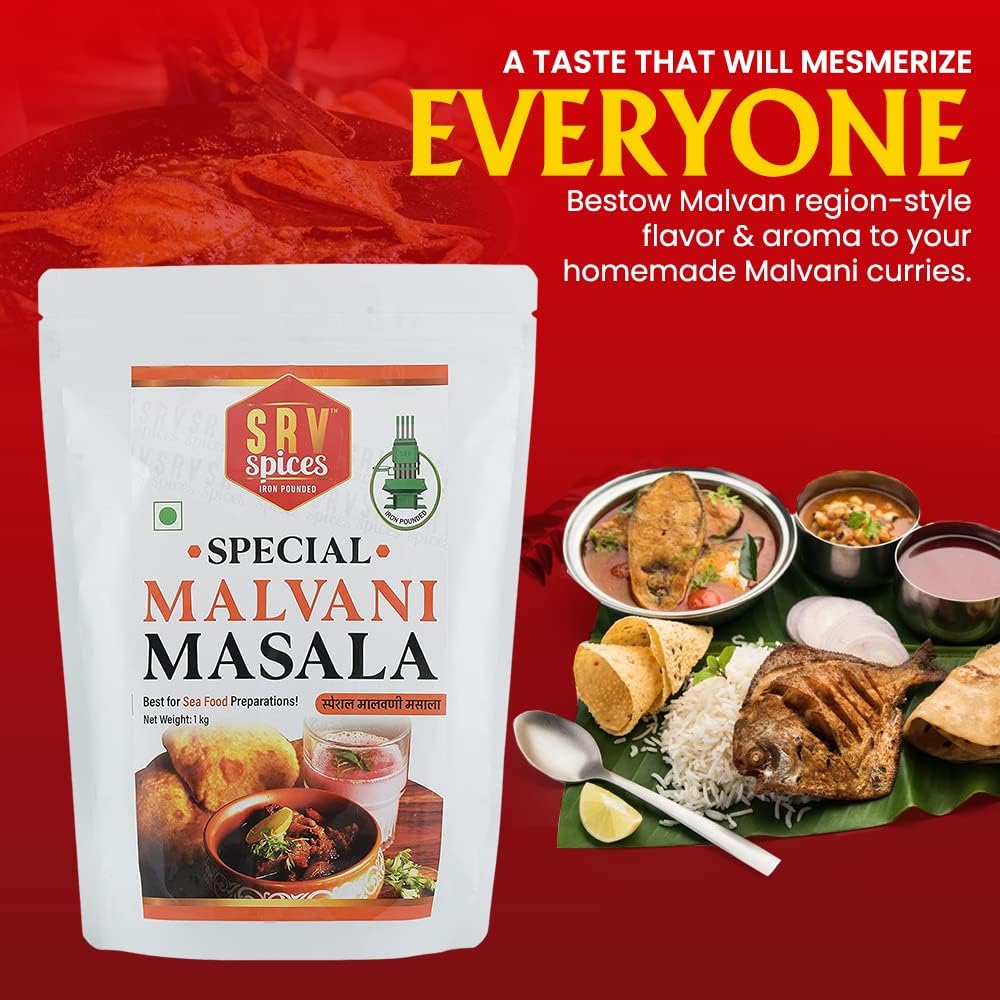 SRV SPICES Special Malvani (Malwani) Masala | Perfect for Seafood | Crafted with 24 Handpicked Ingredients | Rich, Aromatic Flavor from 57 Years of Expertise | Traditional Maharashtrian Masala | 100g Pack