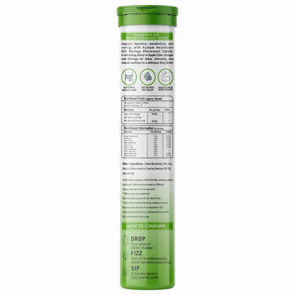 Raskam ACV Moringa Effervescent Tablets | Fizz 15 Tablets in Mixberries Flavour | Natural Energy & Immunity Booster with Antioxidants to Control Cravings | 500mg (Pack of 1)