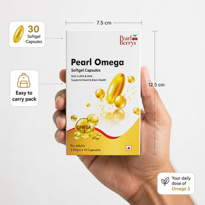 Pearl Berrys Pearl Omega Omega-3 Softgel Capsules, Rich in EPA & DHA, Supports Heart & Brain Health, 30 Capsules