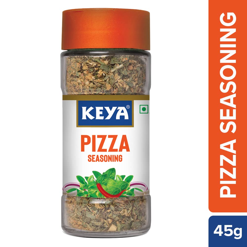 Keya Pizza Seasoning | All Natural & Healthy Spice Blend for Pizza, Pasta & More | Glass Bottle | Premium Herbs and Spices | Contains Freeze dried herbs| Export Quality | No Preservatives | The rich aroma that lasts | 45g