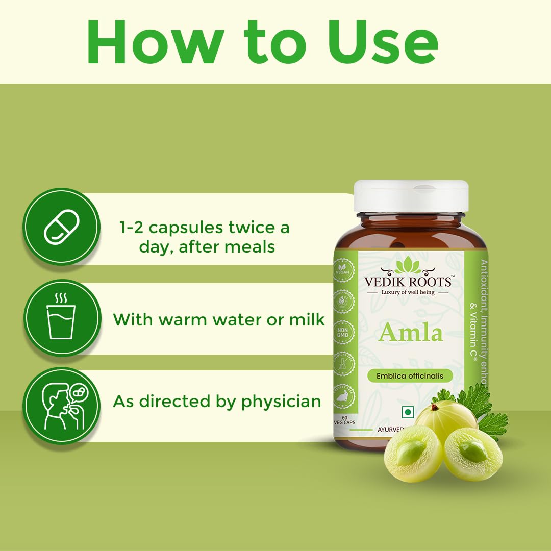 Vedikroots Amla Capsules 60_ Organic Hair Growth & Vitamin C Herbal Sup- image 3