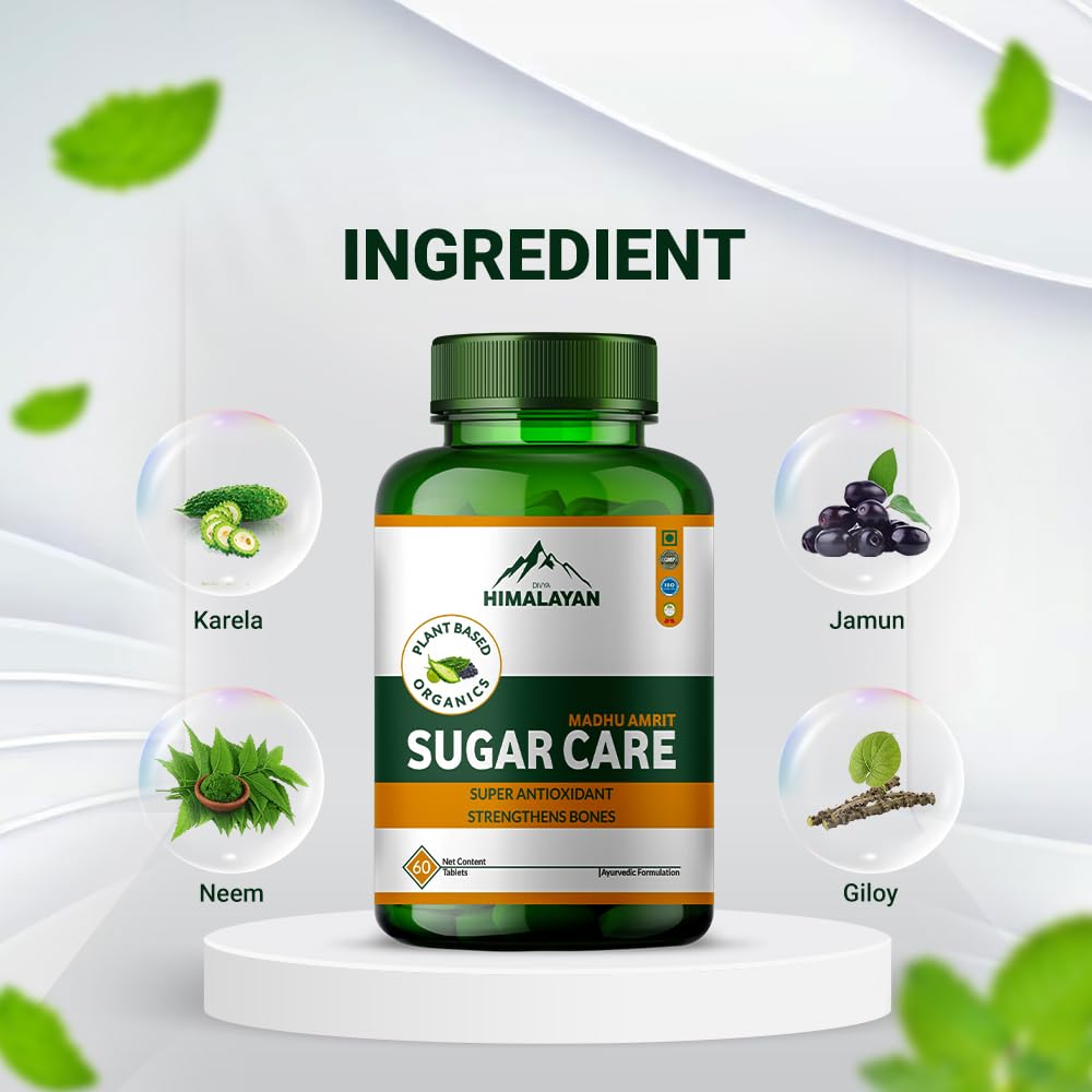 Divya Himalayan Sugar Care Supplement | 60 Tablets | Supports Healthy Blood Sugar Levels | Herbal Blend with Bitter Melon, Gymnema & Fenugreek