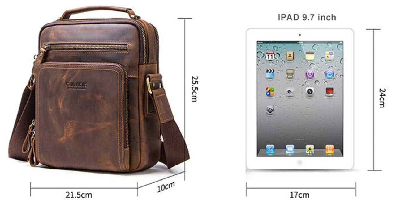Contacts Unisex Genuine Leather Messenger/Crossbody/Sling Bag (Hunter Brown) Compatible with I PAD & Mini Laptop or Tablet upto 9 Inches