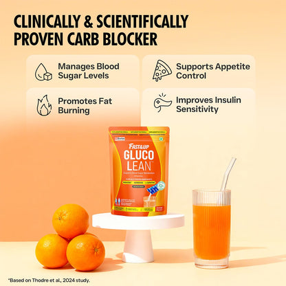 Fast&Up Glucolean GLP-1 Helps Manage Blood Sugar Levels Burns Stubborn Fat Diabetes Care with Clinically Proven Reducose, Berberine, L-Carnitine, ACV & Chromium - 15 Orange Stick Packs