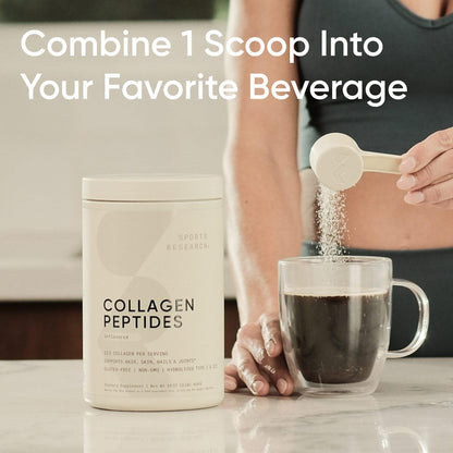 Sports Research Collagen Peptides Powder (16Oz)|Grass-Fed, Certified Paleo Friendly, Non-Gmo And Gluten Free - Unflavored, 1 count, 41 servings