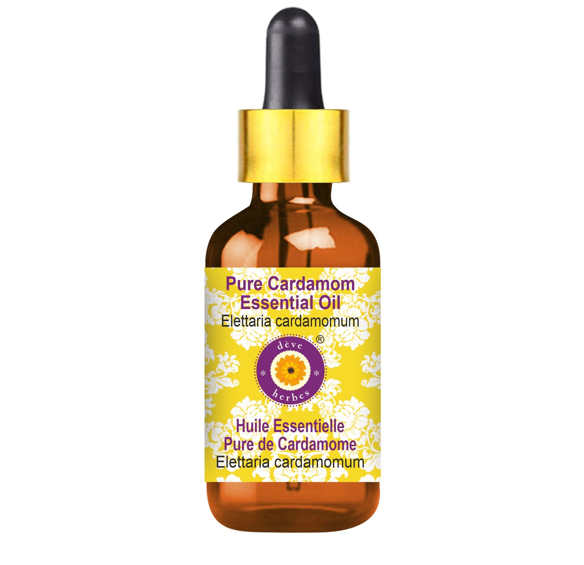 Deve Herbes Pure Cardamom Essential Oil (Elettaria cardamomum) with Glass Droppe