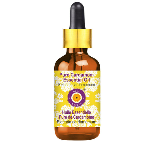 Deve Herbes Pure Cardamom Essential Oil (Elettaria cardamomum) with Glass Droppe