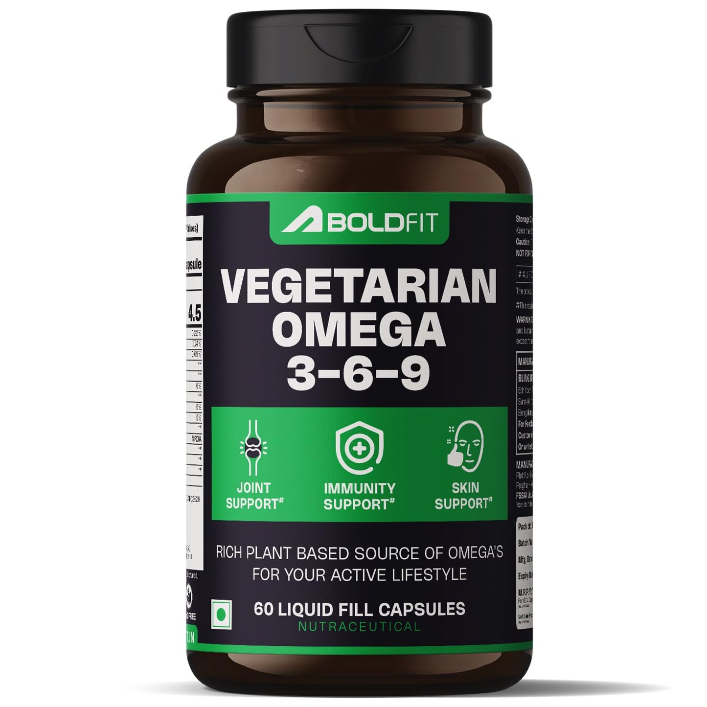 Boldfit Omega 3 Supplement - Omega 3, 6 & 9 from Flaxseed, Borage & Olive Oil | Vegetarian Heart, Skin, Joint & Muscle Support | EPA & DHA Rich Capsules for Men & Women - 60 Count