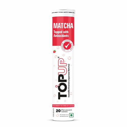 TopUp Organic Japanese Matcha Green Tea Effervescent Tablets for Energy & Focus | Helps Detox & Clear Skin | (Strawberry Watermelon Flavor)