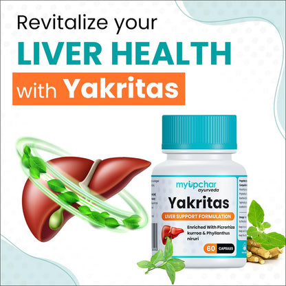 myUpchar Ayurveda Yakritas Liver Detox Ayurvedic Supplement Beneficial For Fatty Liver. Kutki + 12 herbs. Helps Reduce Damage Caused By Alcohol, Allopathic Medicines 60 Capsules