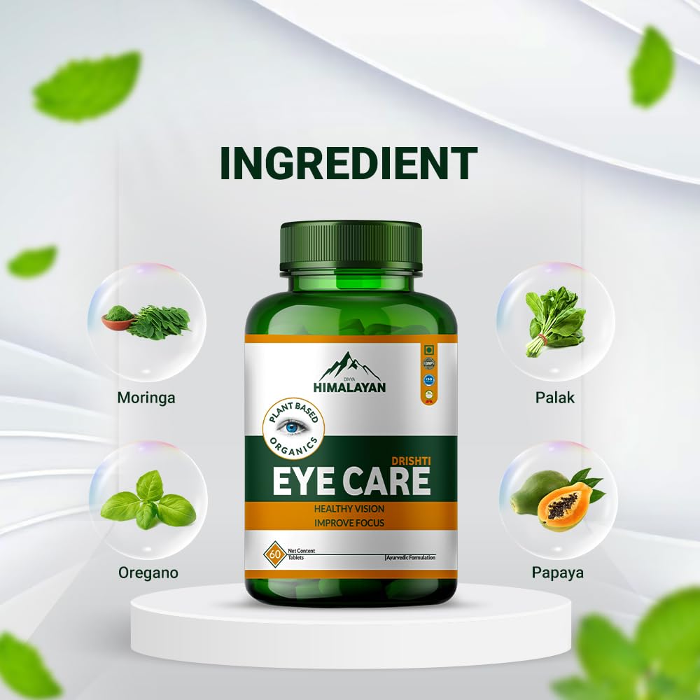 Divya Himalayan Plant-Based Drishti Eye Care Supplement, 60 Tablets, Supports Eye Health & Vision, Herbal Blend with Lutein, Capsules