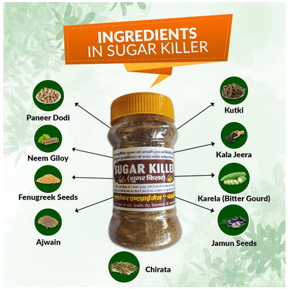 Sugar Killer Ayurvedic Diabetes Control Powder | Maintains Digestion & Cholesterol Level | Ease Tingling Of Hands & Feet | Multi Vitamin Neem, Amla Powder | Pack of 2, (200gm)