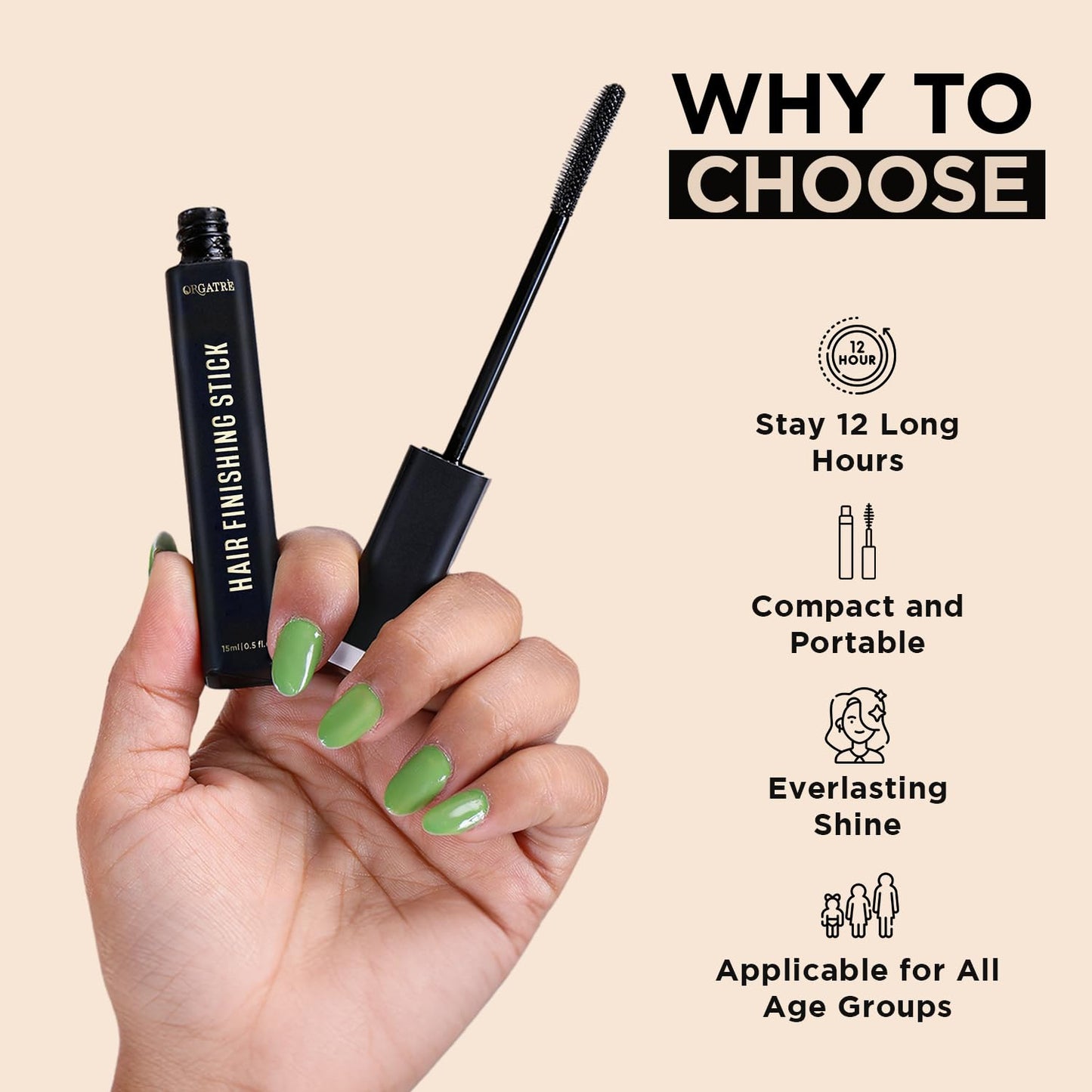 Orgatre Hair Finishing Stick For Women -15Ml | Anti Flyaway Hair Wand | Hair Wax Stick For Flyaway Hairs | Use As Hair Setting Spray For Women | Non-Greasy And Non-Sticky Hair Stick Gel