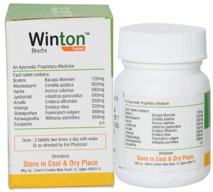 SCORTIS HEALTH CARE Ayurvedic Winton Tablet Focus + Brain Supplement & Memory Supports Focus Concentration & Alertness 50 Tablet Pack Of 1