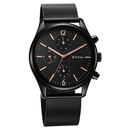 Titan Neo Black & Gold Quartz Analog with Day and Date Black Dial Stain- image 4