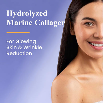 Nutrivana Marine Collagen Powder for Women & Men | Hydrolyzed Collagen Supplements with High Protein for Skin with Vitamin C & Biotin, Collagen Peptides | For Glowing, Youthful Skin | Orange Flavour (210g)