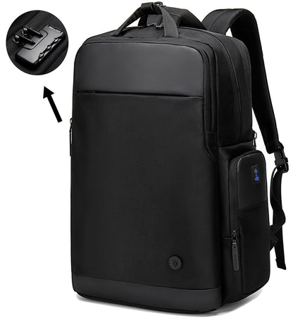 ah arctic hunter Golden Wolf Office Backpack for Men 26-38L TSA Lock Expandable Clothing Pocket Anti-theft Bag with Lock USB Port 17.3" Business Laptop Backpack for College Daily, Black