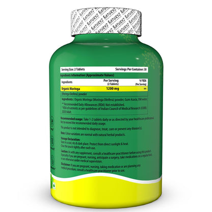 NATURYZ Organic Moringa Highest Strength 1200mg tablets | Supports Energy, Vitality, Detox, Metabolism & Immunity in Men & Women | Non-GMO, Vegan, Gluten-Free | USDA Organic Certified | Pesticides & Chemical Free – 60 Veg tablets