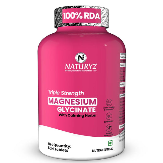 NATURYZ Triple Strength Magnesium Glycinate 2000mg & Calming Herbs for Men & Women | Chamomile | Valerian Extract | 100% RDA Magnesium | Supports Nerve Health, Muscle Relaxation & Sleep Quality - 50 Tablets