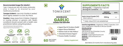 TONIXCENT Calm Digestion Blend | Garlic 650mg & Magnesium Glycinate 400mg Capsules | Supports Stress Relief, Heart Health & Muscle Recovery | 60+60 Vegan Capsules