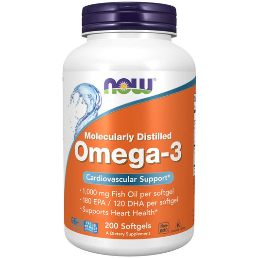 NOW Foods Omega-3 Fish Oil, Molecularly Distilled 200 Softgels