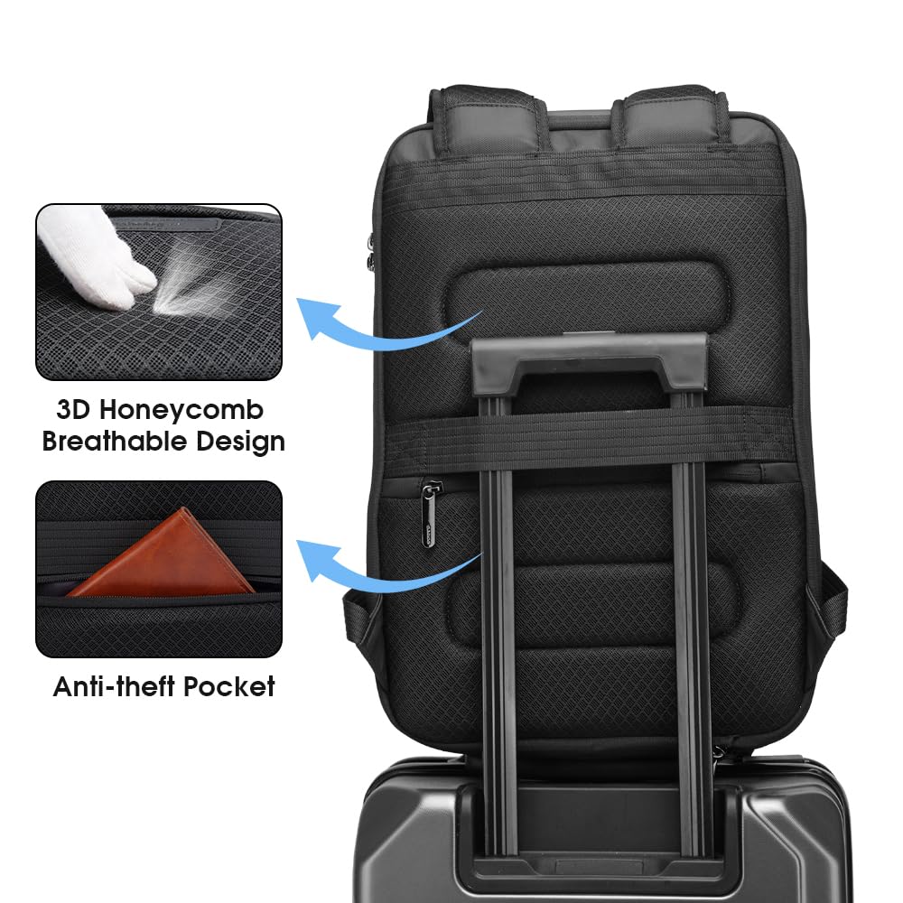 BANGE Laptop Anti-theft backpack Hard Shell Expandable Commute backpack can Hold 15.6 inch laptop for men and women, Black, Large, Anti-theft