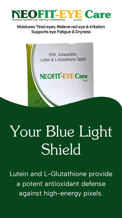 NEOFIT Eye Care Tablets with DHA, Astaxanthin, Lutein & L-Glutathione | Nutritional Supplement Tablets | Strip of 10 Tablets